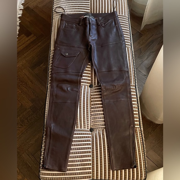 Ralph Lauren Black Label 2014 Original Sample Brown Leather Moto Pants - Picture 1 of 13
